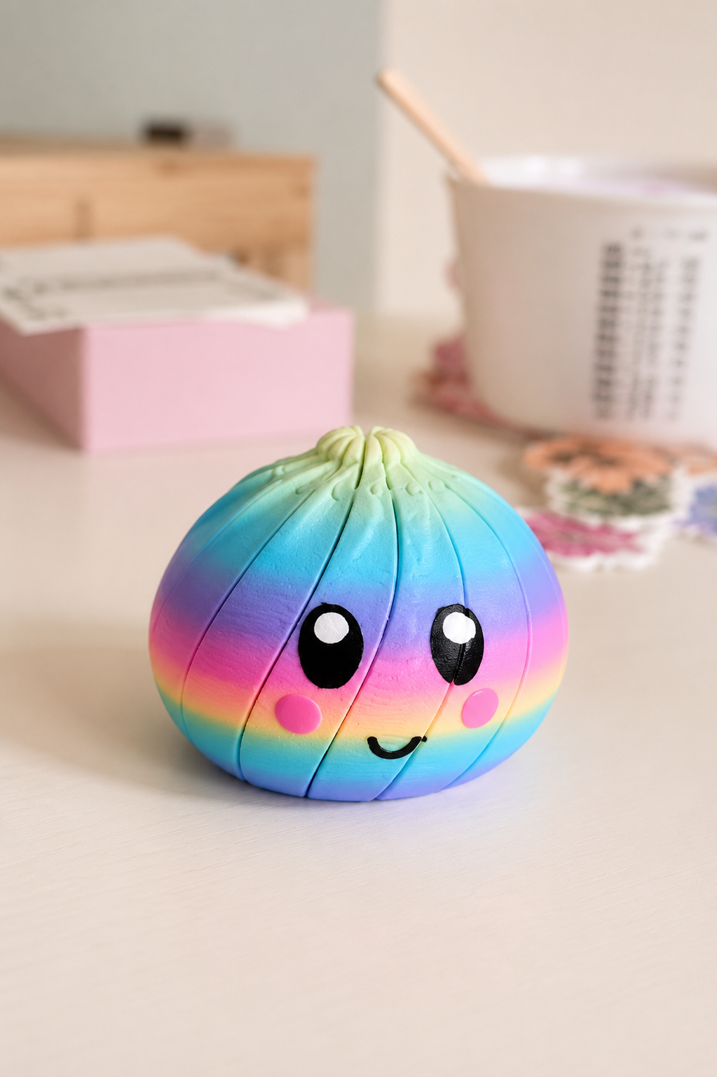 Rainbow Dumpling Fidget Toy, 3D Printed Articulated Sensory Toy, Cute Pastel Desk Toy, Stress Relief Fidget, Kids Gift