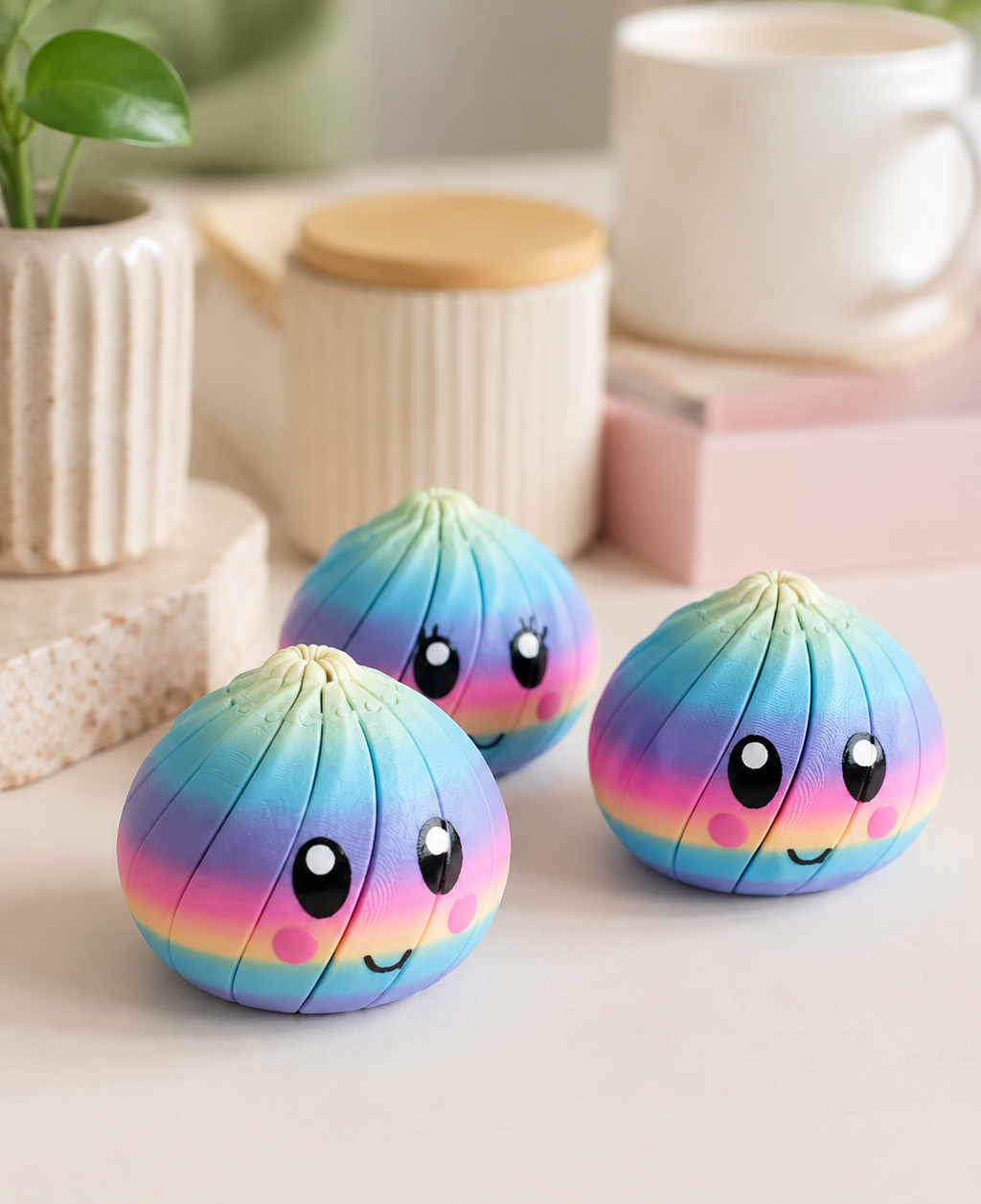 Rainbow Dumpling Fidget Toy, 3D Printed Articulated Sensory Toy, Cute Pastel Desk Toy, Stress Relief Fidget, Kids Gift