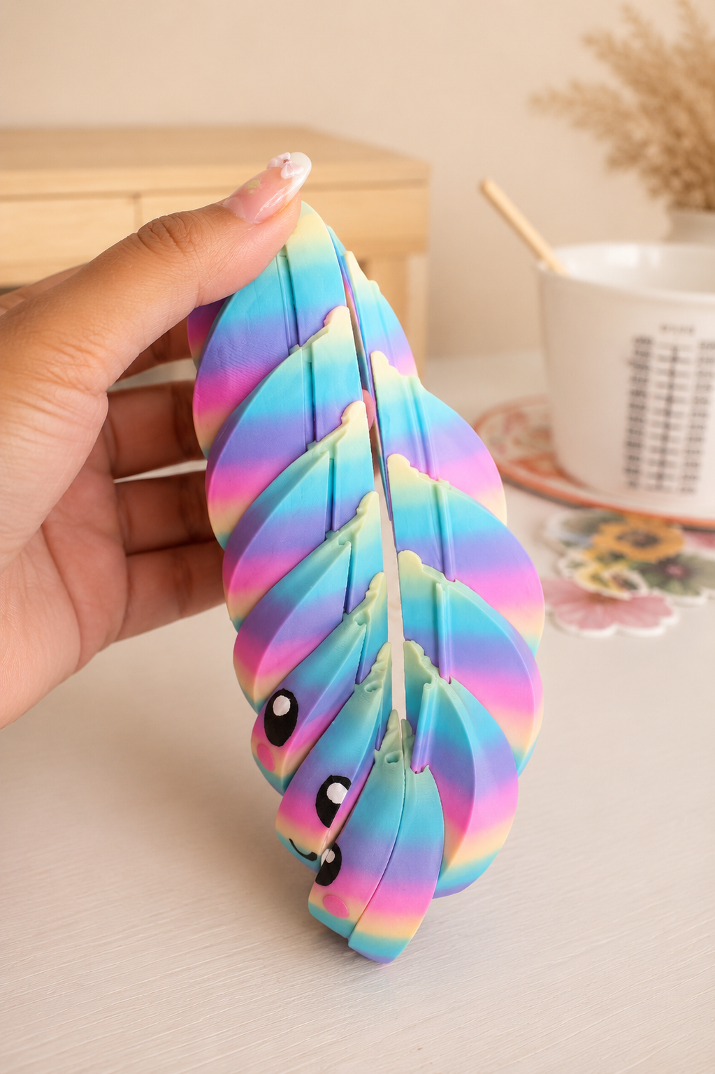Rainbow Dumpling Fidget Toy, 3D Printed Articulated Sensory Toy, Cute Pastel Desk Toy, Stress Relief Fidget, Kids Gift