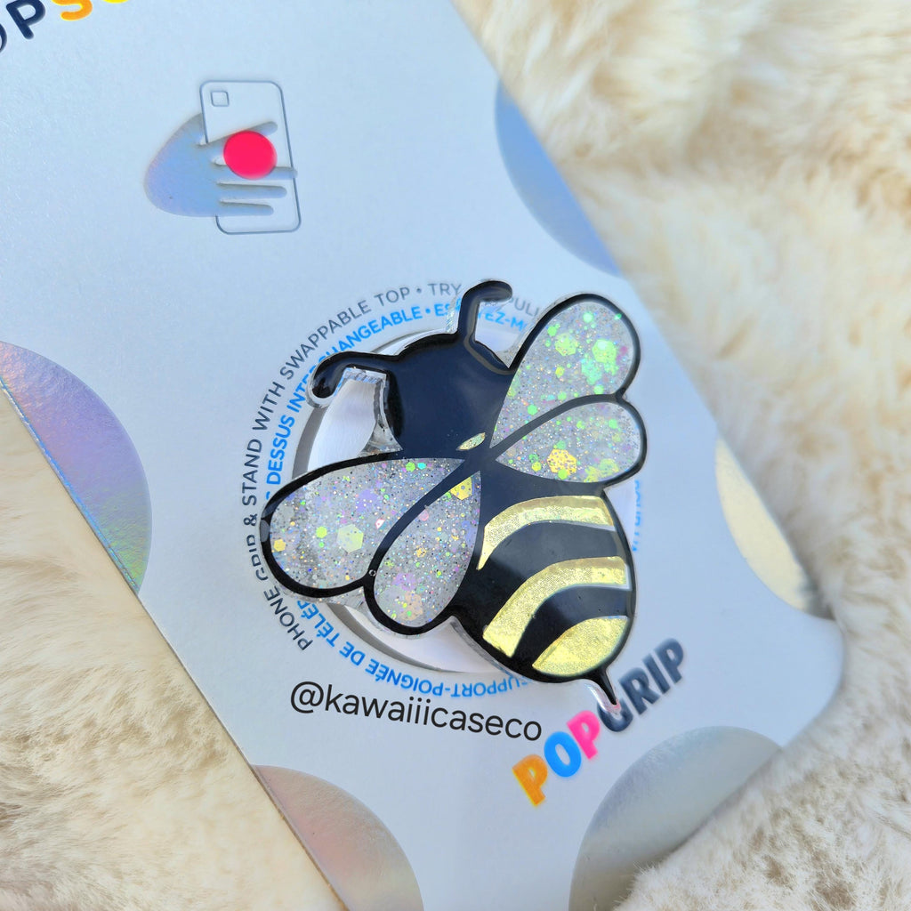 Handmade Glitter Bee Phone Grip Kawaii Bumblebee Phone Stand