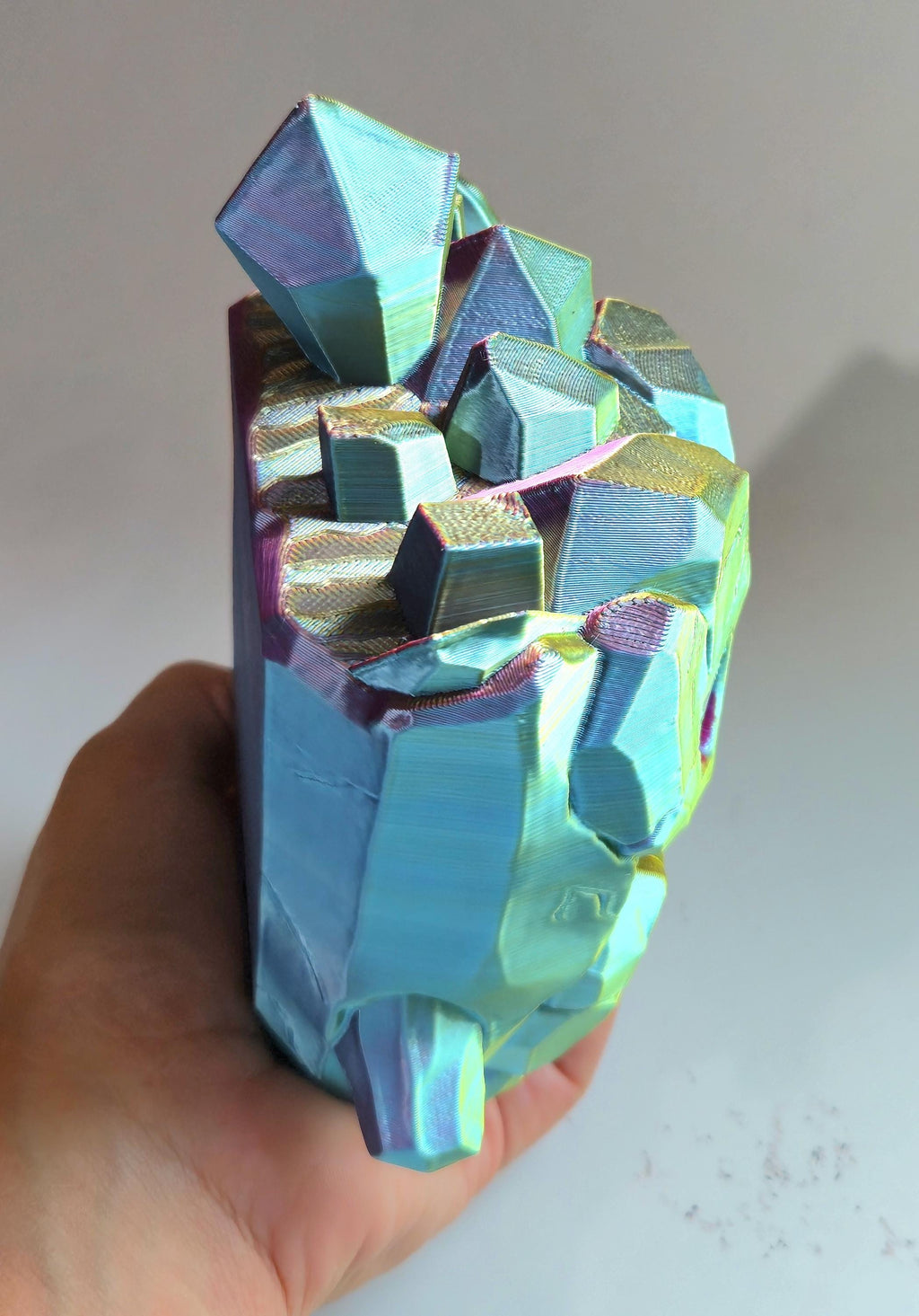 Large Holographic Zero Point Sprite – Color Shifting 3D Printed Sprite – Hand Painted Eyes – Kawaii Gamer Desk Decor – Collectible Figure