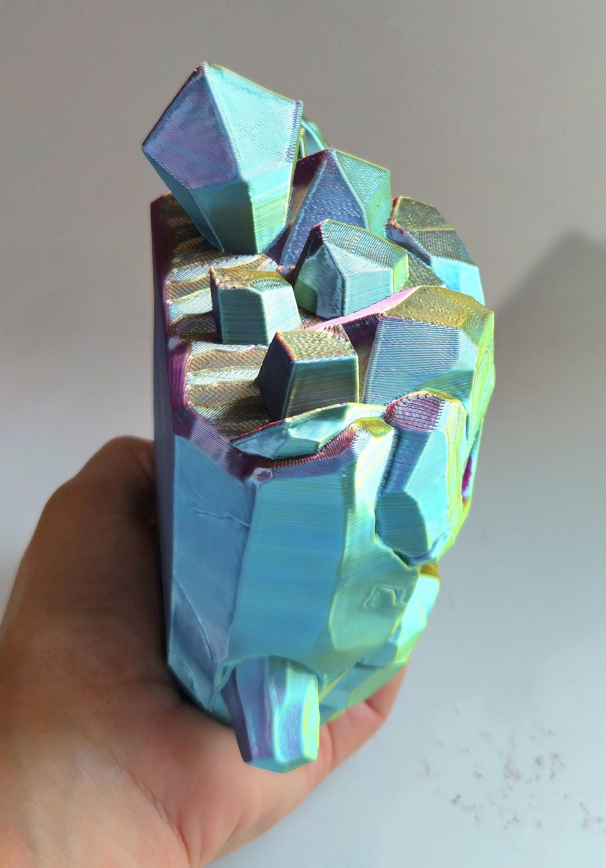 Large Holographic Zero Point Sprite – Color Shifting 3D Printed Sprite – Hand Painted Eyes – Kawaii Gamer Desk Decor – Collectible Figure