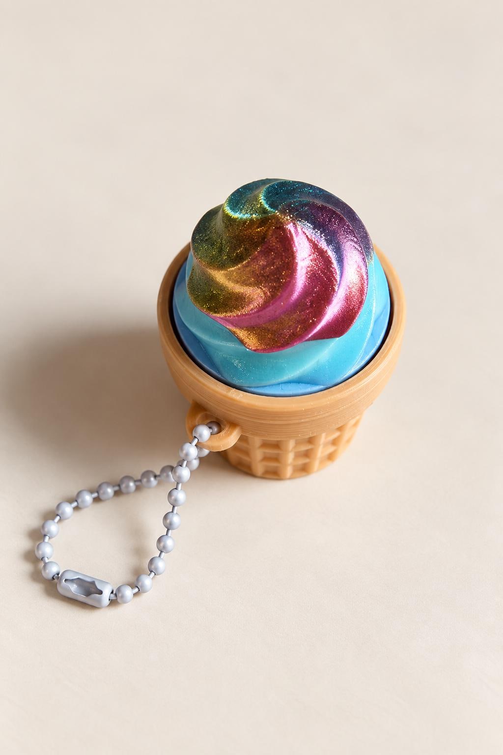 Ice Cream Clicky Fidget Keychain – Cute 3D Printed Sensory Toy – Kawaii Ice Cream Cone Clicker – Backpack Charm – Fidget Gift