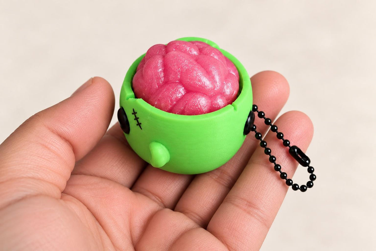 Zombie Brain Clicky Fidget Toy – Cute 3D Printed Halloween Sensory Clicker – Kawaii Zombie Desk Toy – Spooky Fidget Gift