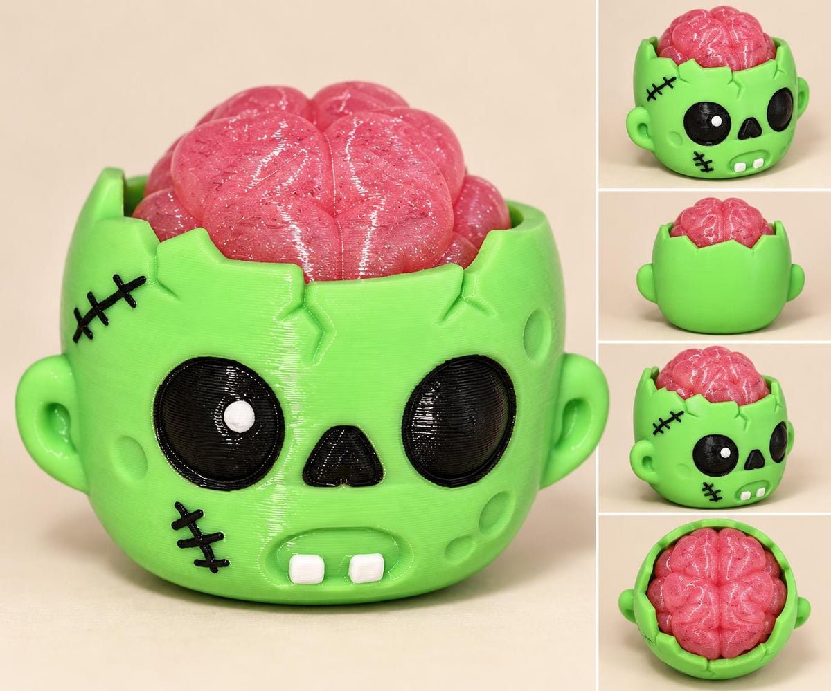 Zombie Brain Clicky Fidget Toy – Cute 3D Printed Halloween Sensory Clicker – Kawaii Zombie Desk Toy – Spooky Fidget Gift