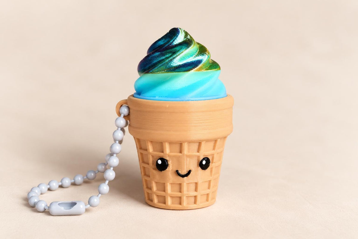 Ice Cream Clicky Fidget Keychain – Cute 3D Printed Sensory Toy – Kawaii Ice Cream Cone Clicker – Backpack Charm – Fidget Gift