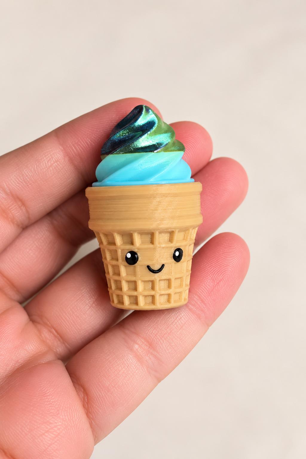 Ice Cream Clicky Fidget Keychain – Cute 3D Printed Sensory Toy – Kawaii Ice Cream Cone Clicker – Backpack Charm – Fidget Gift