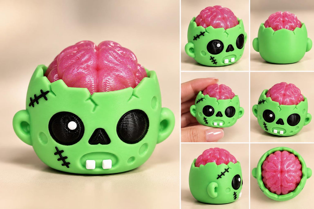 Zombie Brain Clicky Fidget Toy – Cute 3D Printed Halloween Sensory Clicker – Kawaii Zombie Desk Toy – Spooky Fidget Gift