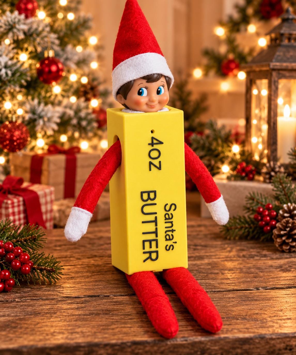 Elf Butter Costume – Santa’s Butter 4oz Elf Outfit, Funny Christmas Elf Accessory, Holiday Elf Prop, Christmas Elf Costume