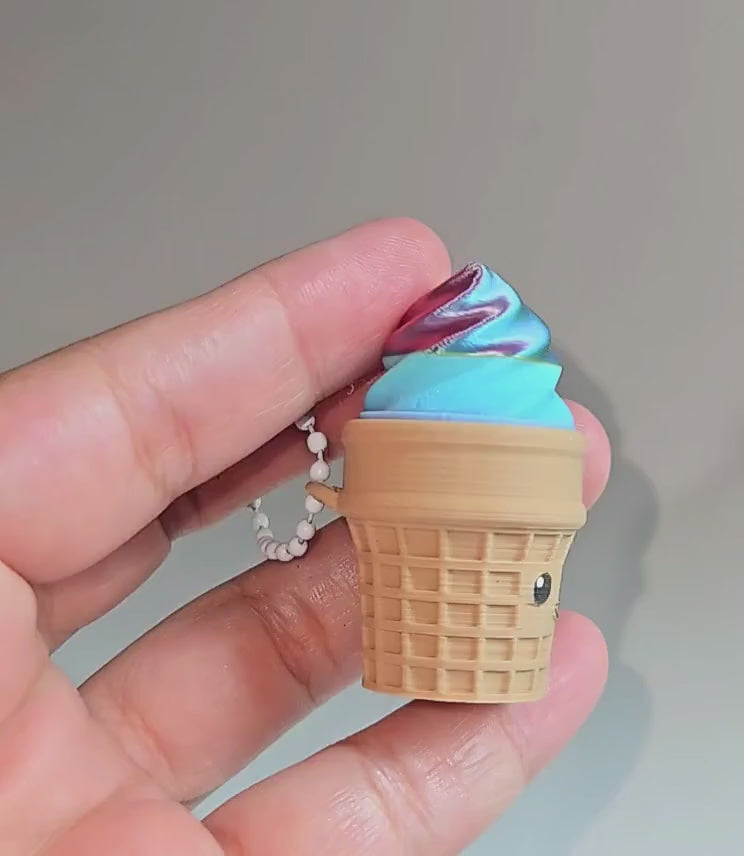 Ice Cream Clicky Fidget Keychain – Cute 3D Printed Sensory Toy – Kawaii Ice Cream Cone Clicker – Backpack Charm – Fidget Gift